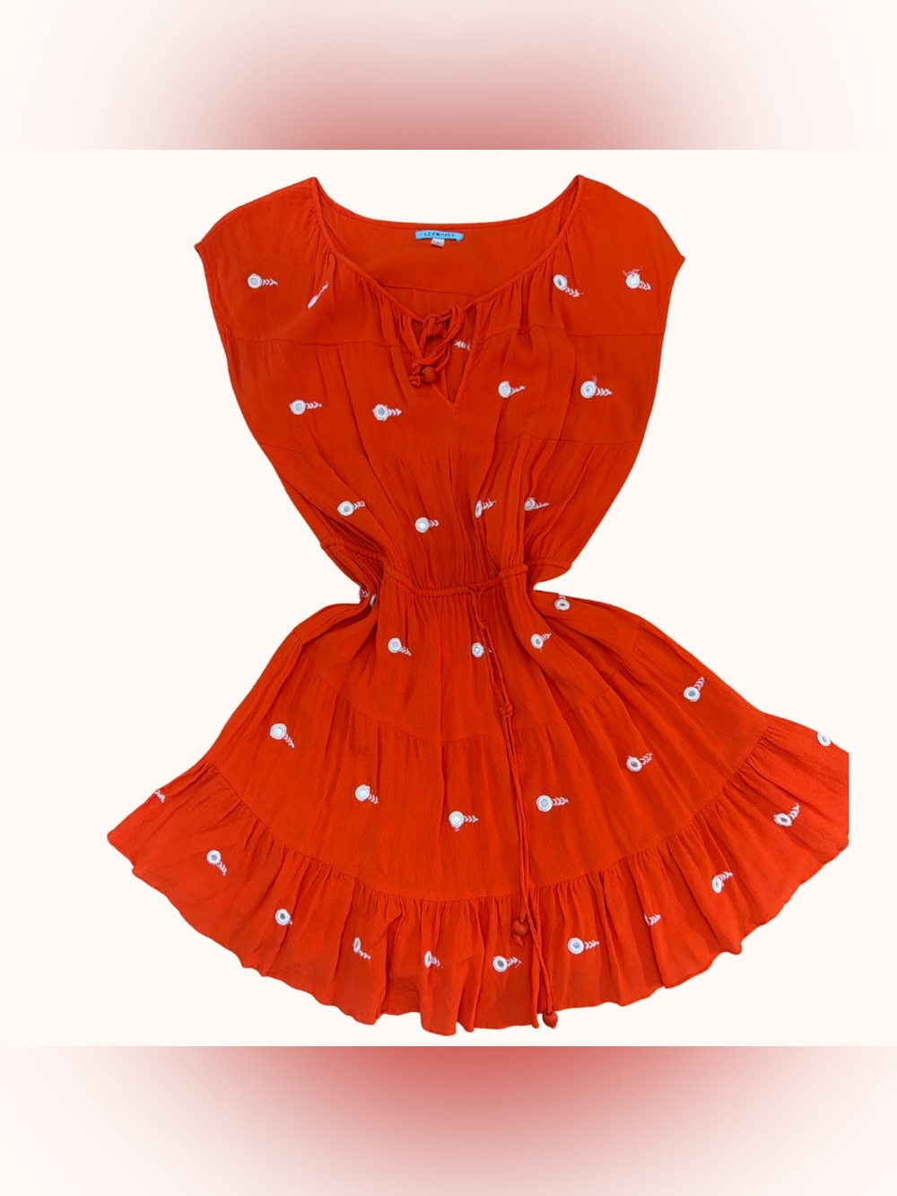 Embroidered Red Tiered Casual Dress - Unbranded